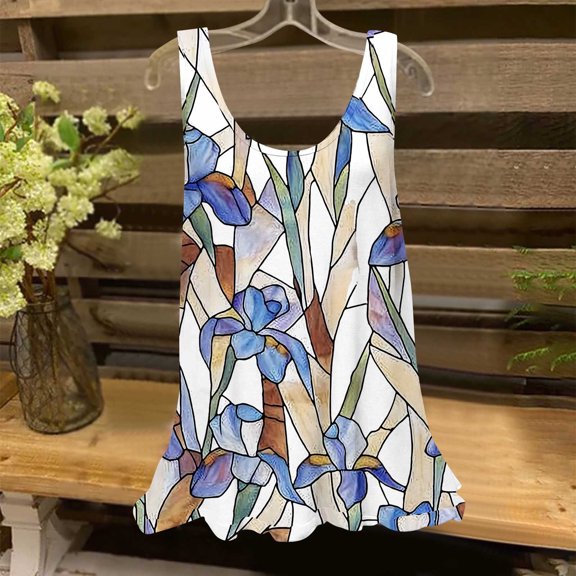 UPPADA Chiffon Blouse for Women, Womens Summer Chiffon Tanks Tops Floral Print Sleeveless Shirts Loose Fit Crewneck Vests