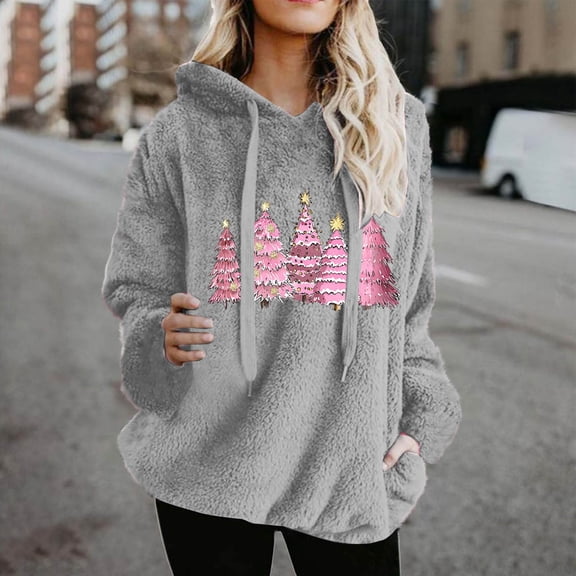 UPPADA Christmas Hooded Sweatshirts for Women Merry Christmas Graphic Oversized Hoodies Xmas Holiday Pullover Tops with Pocket Gray,XXL