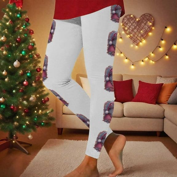 UPPADA Christmas Leggings for Women Workout Yoga Pants Snowflake Xmas Trees Printed Holiday Tights High Waisted Workout Gym Pants Winter Saving White,XXL