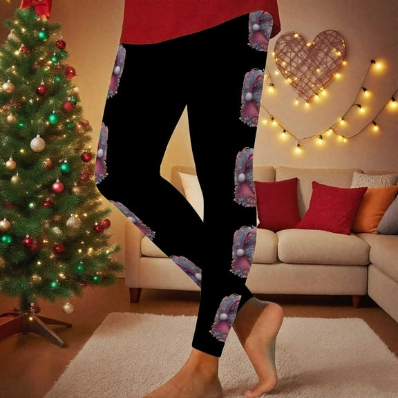 UPPADA Christmas Pajama Pants Women Santa Claus Print Elastic Waist Soft Comfy Pj Pants Ankle Length Christmas Day Leggings Gifts for Women Black,L