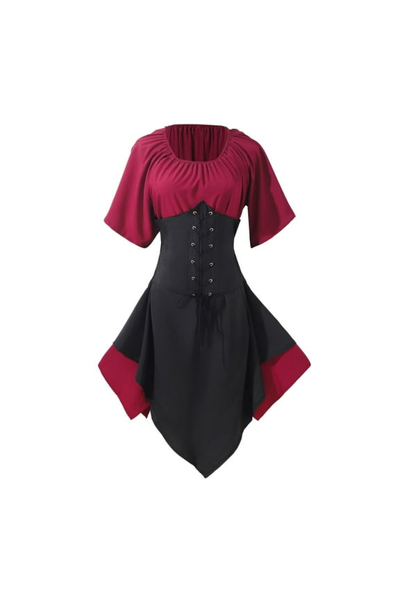 Women Vintage Corset Dress Solid Color Corset Midi Dress Winter Plus Size Dress Fit and Flare Cocktail Dress Lace Up Midi Dress aline dresses