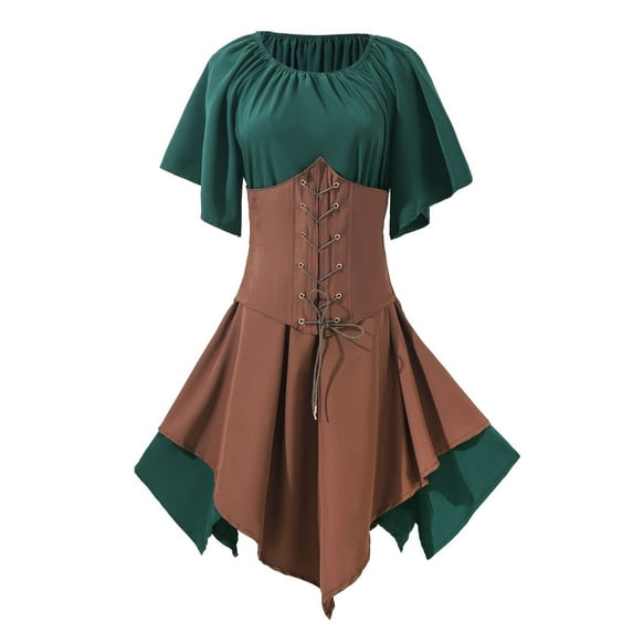 UPPADA Women Vintage Corset Dress Solid Color Corset Midi Dress Winter Plus Size Dress Fit and Flare Cocktail Dress Lace Up Midi Dress below the knee dresses for women