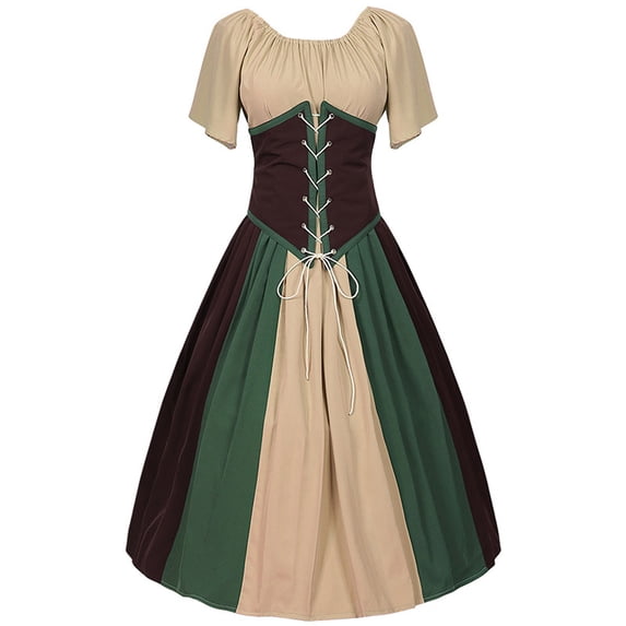 UPPADA Women Vintage Corset Dress Solid Color Corset Midi Dress Winter Plus Size Dress Fit and Flare Cocktail Dress Lace Up Midi Dress pink graduation dress