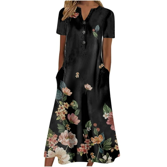 Summer Savings Clearance UPPADA Cocktail Dresses for Women Summer Dresses for Women Casual Tshirt Dress Short Sleeve Floral Print Sundress Beach Dress with Pockets Vestidos Para Mujer Casuales
