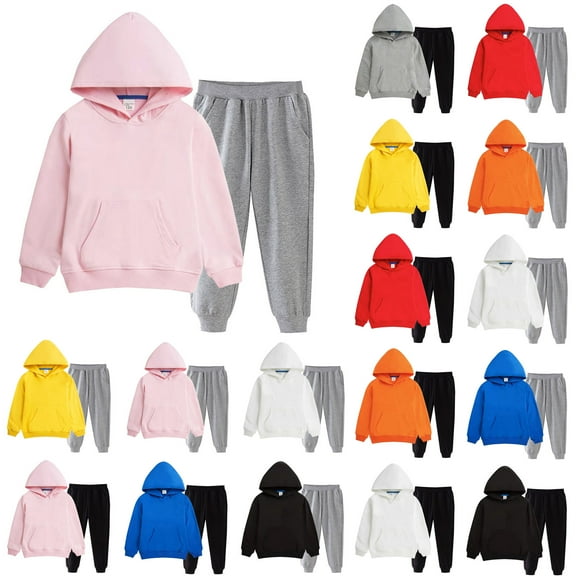 lcziwo Girls Boys Tracksuit Athletic Sweatsuits Hoodie Sets Kids Hooded Sweatshirt and Elastic Waist Sweatpants 2 Pieces Outfits, Black, 9-10 Years