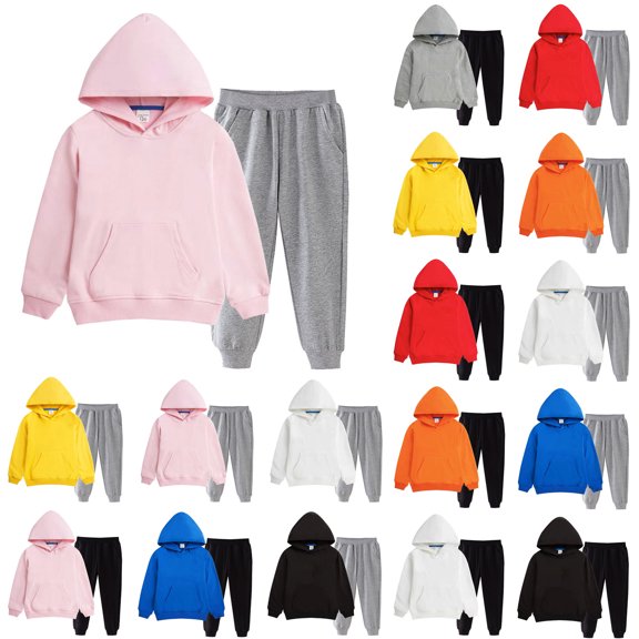 lcziwo Girls 2 Piece Outfits Tracksuit Solid Color Drop Shoulder Hoodie Sweatshirt and Sweatpants Joggers Set with Pockets, Gray, 4-5 Years