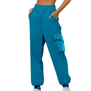 UPPADA Comfy Sweatpants for Women Wide Leg High Waisted Long Athletic Sweatpants Drawstring Casual Loose Pants with Pockets Blue,XXL