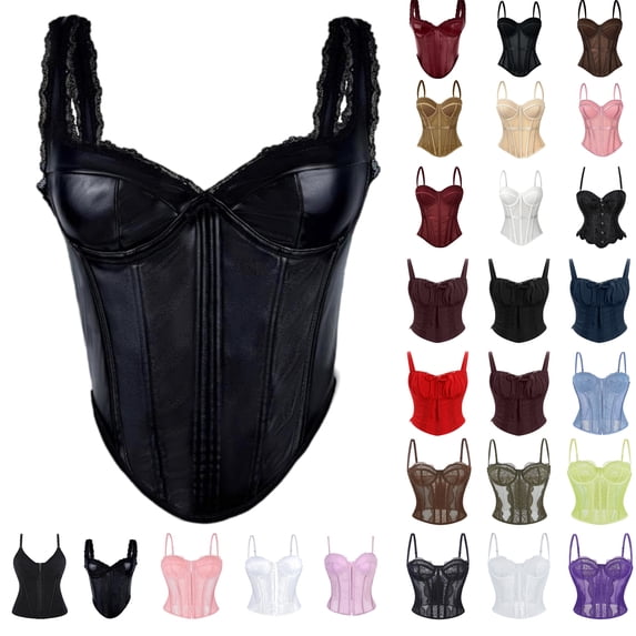 UPPADA Corset Belt for Women Vintage Shapewear Overbust Bustier Push Up Lingerie Top Shoulder Strap Bodysuit Lace Up Cami Tops Pink,40C/90