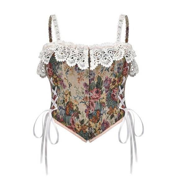UPPADA Corset with Sleeves Clearance,Womens Corset Tops Steampunk Corset Lace Up Top Overbust Corset Floral Corset Top Corset Bustier Top Cute Underbust Corset Top