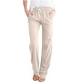 thumbnail image 1 of UPPADA Cotton Linen Pants for Women Summer Casual Elastic High Waist Long Pants Solid Color Palazzo Pants with Pockets, 1 of 5