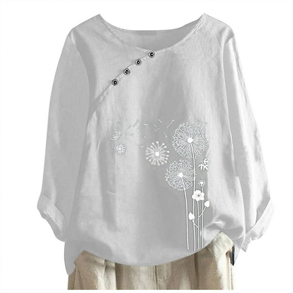 UPPADA Cotton T Shirts Women 2025 Oversized Shirts for Women Loose Fit Cotton Tops floral Printing Shirt Buttons Short Sleeves Blouse Casual Tees Camiseta Blanca Para Mujer