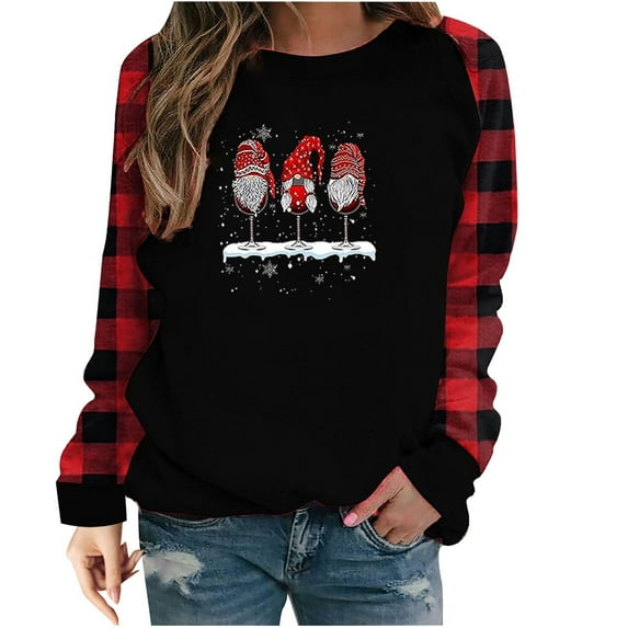 UPPADA Crew Neck Sweatshirts for Women Long Sleeve Shirts for Womens Christmas Buffalo Plaid Tops Fall Fashion Casual Pullovers Reindeer Xmas Print Blouse Blusas de Mujer Elegantes