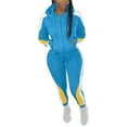 thumbnail image 1 of UPPADA Crop Top and Pants Set for Women,Womens Color Block Tracksuit 2 Piece Outfit Zip up Crop Blouses and Bodycon Pants Set Long Sleeve Sweatsuit Blue,XXL, 1 of 7