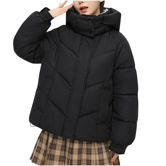 UPPADA Cropped Puffer Jacket Women Long Sleeve Stand Collar Padded Coats Winter Warm Zip Up Padded Short Quilted Jackets Down Coat with Pockets,Black Winter Puffer Coat Women Dressy Black,L