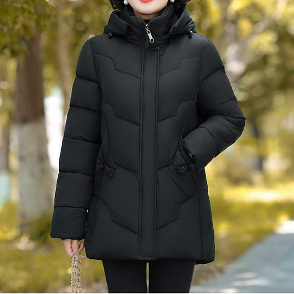 UPPADA Cropped Puffer Jacket Women Winter Puffer Jackets Trendy Button Down Coat Zip Up Winter Outwear with Pockets,Womens Trench Coat with Hood Black,XXXXXL
