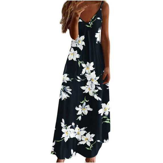 UPPADA Cruise Wear for Women Womens Beach Clothes,Womens Summer Printed Beach Vacation Maxi Outfits Sleeveless Dress V-Neck Boho Wedding Dress Vestidos De Verano Para Mujer