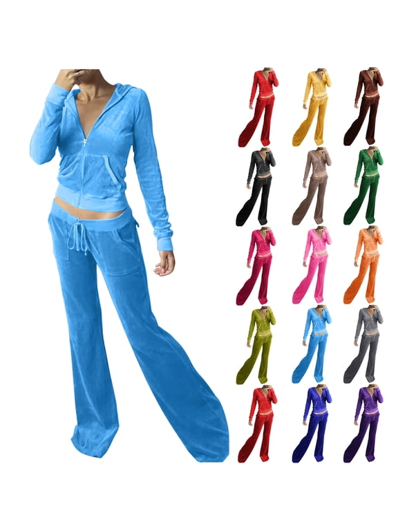 Cute Outfit,Fall Outfit Sets for Women 2 Piece Outfits Velvet Sweatsuit Set Casual Long Sleeve Pullover Tops and Wide Leg Sweatpant Tracksuit Sets Lounge Matching Set Sky Blue,S