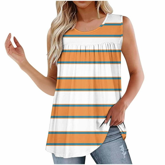 UPPADA Cute Tank Tops for Women Trendy Crewneck Floral Summer Tops Sleeveless Blouses Dressy Casual Graphic Tank Tops Orange,M