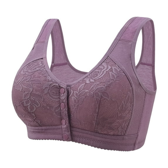 UPPADA Daisy Bras for Older Women Front Closure Push up Bra No Underwire Senior Bra with Snaps upgraded Breathable Soft Bras Purple,105