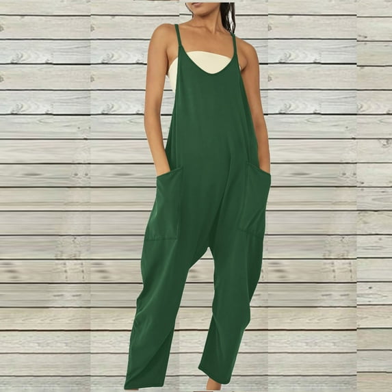 UPPADA Day Today 2025 Romper for Women Sleeveless Spaghetti Strap Jumpsuits Baggy Wide Leg Overalls Casual Loose Fit Jumpers with Pockets Women Jumpsuits Dressy