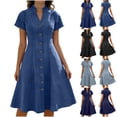 thumbnail image 1 of Denim Midi Dress for Women, Women's Button Pockets Midi Denim Dresses Summer Casual Loose Short Sleeve Midi Dress, 1 of 9