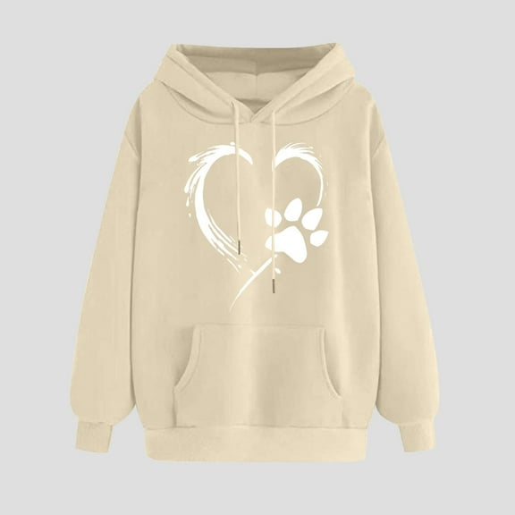 UPPADA Drawstring Hoodies for Women Heart Graphic Hoodie Sweatshirt Trendy Funny Print Long Sleeve Pullover Hooded Sweatshirts Hoodies for Women Graphic Design Beige,XL