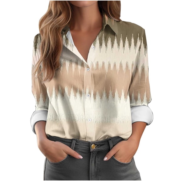 UPPADA Fall Blouses for Women Dressy Long Sleeve V Neck Shirts Trendy Button Down Tshirt Loose Fit Outwear Business Casual Shirts Womens Tops Fall Khaki,XXL