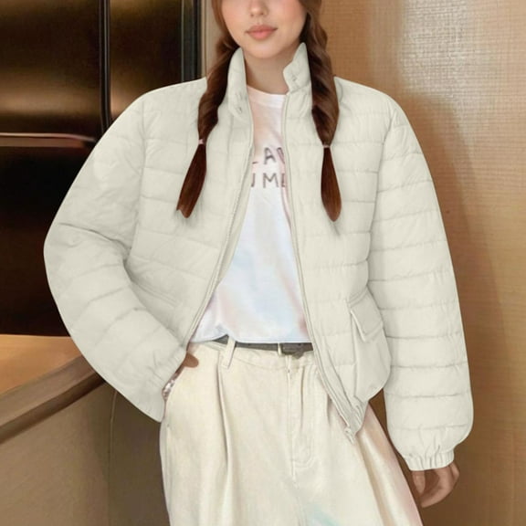 UPPADA Fall Jackets for Women Fashion Hooded Oversized Puffer Coat Button-Down Quilted Pullover Tops Lightweight Jackets Women's Puffer Winter Coats White,XL