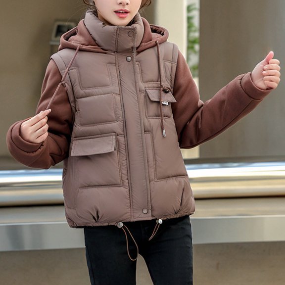 UPPADA Fall Puffer Jackets for Women Trendy Puffer Vest Lightweight Stand Collar Sleeveless Quilted Jackets Button Fall Spring Zip up Coat Outerwear Puffer Jackets Women Winter Ski Coffee,XL