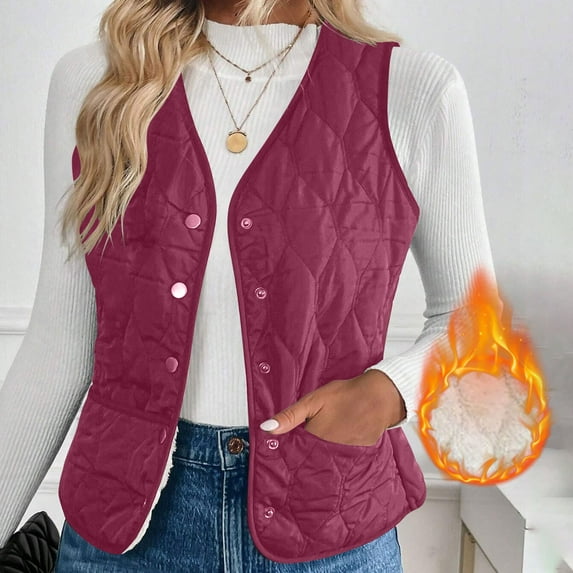 UPPADA Fall Puffer Jackets for Women Trendy Puffer Vest Lightweight Stand Collar Sleeveless Quilted Jackets Button Fall Spring Zip up Coat Outerwear Down Vest for Women Knit Hot Pink,XL