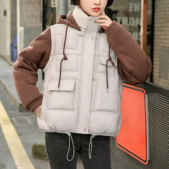 UPPADA Fall Puffer Jackets for Women Trendy Puffer Vest Lightweight Stand Collar Sleeveless Quilted Jackets Button Fall Spring Zip up Coat Outerwear Women's Ski Coats White,XXL