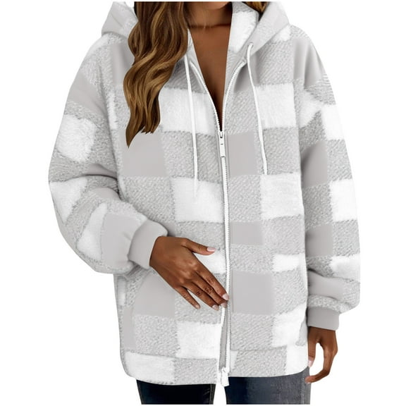 UPPADA Flannel Jacket Women Zip Up Sherpa Fleece Lined Plaid Jacket Shacket Soft Fluffy Fuzzy Sweater Outerwear,Button Up Shirts for Women,XL
