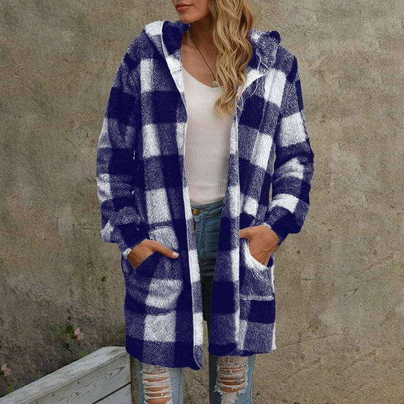 UPPADA Flannel Jacket Women Zip Up Sherpa Fleece Lined Plaid Jacket Shacket Soft Fluffy Fuzzy Sweater Outerwear,Womens Plaid Button Down Shirts,XL