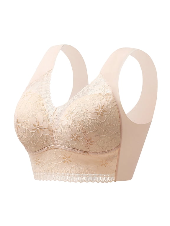 Full Coverage Wireless Bras for Women Front Closure Comfy Bras Stretch Full Coverage and Support Bras Push up Soft Everyday Bras Beige,4L/3XL