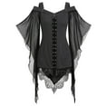 thumbnail image 1 of UPPADA Goth Clothes for Women Mesh Butterfly Trumpet Sleeve Shirts Vintage Cold Shoulder Blouse Halloween Costumes, 1 of 4