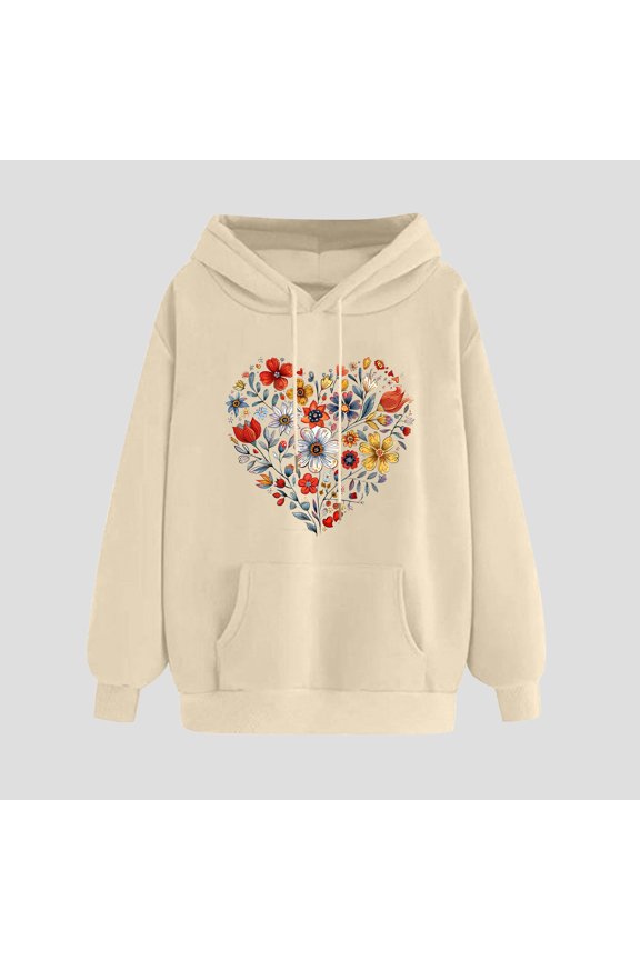 Graphic Hoodies for Women,Casual Long Sleeve Comfortable Hoodies Teen Girls Cute Heart Beat Print Hooded Sweatshirt with Pockets Lightning