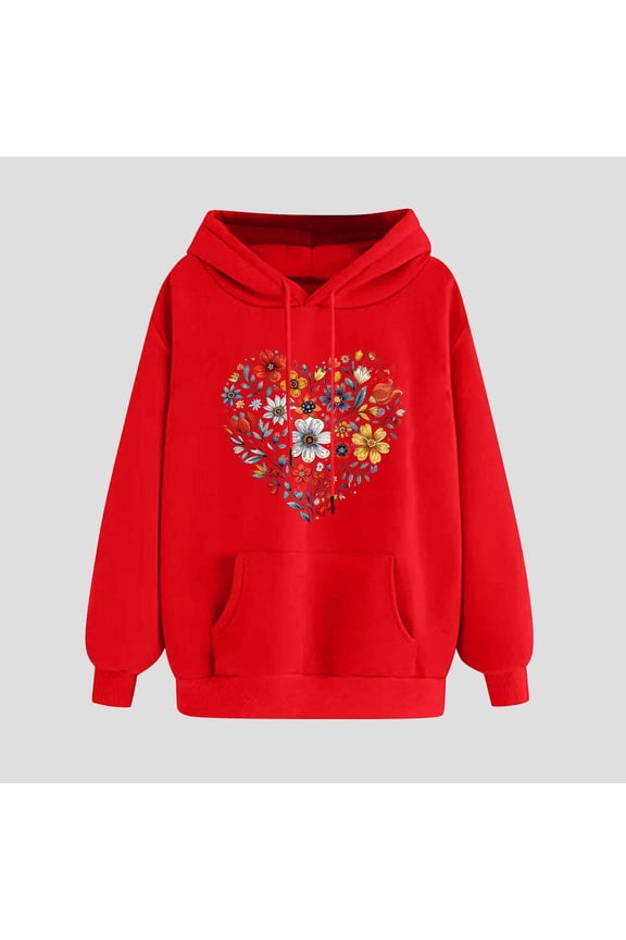 Graphic Hoodies for Women,Casual Long Sleeve Comfortable Hoodies Teen Girls Cute Heart Beat Print Hooded Sweatshirt with Pockets Women's Clothes