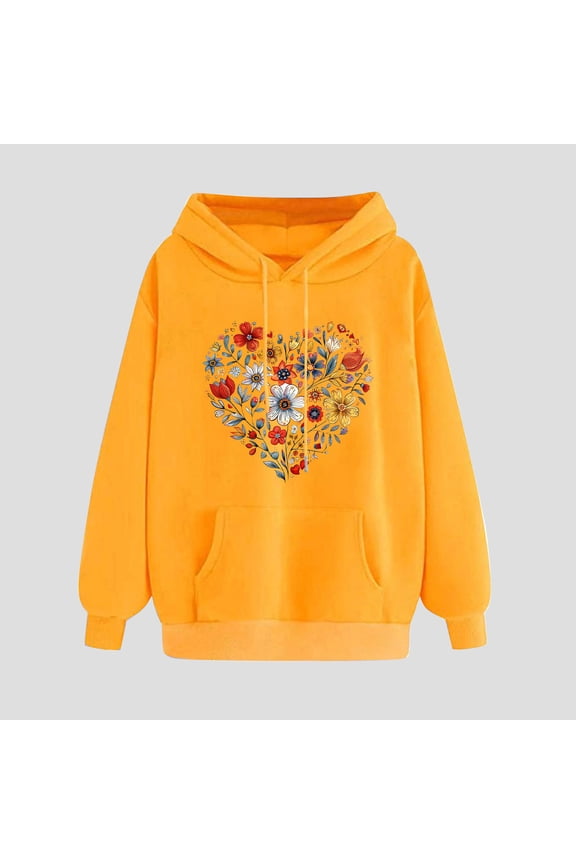 Graphic Hoodies for Women,Casual Long Sleeve Comfortable Hoodies Teen Girls Cute Heart Beat Print Hooded Sweatshirt with Pockets Womens Jackets