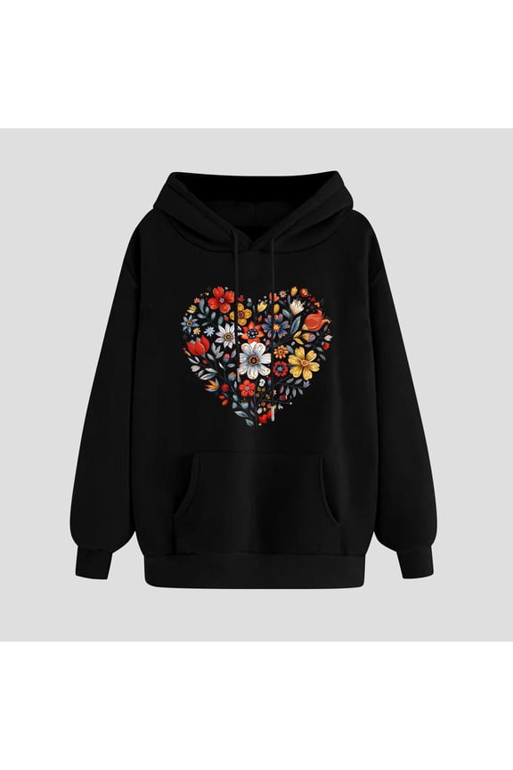 Graphic Hoodies for Women,Casual Long Sleeve Comfortable Hoodies Teen Girls Cute Heart Beat Print Hooded Sweatshirt with Pockets