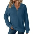 thumbnail image 1 of UPPADA Half Zip Sweater Women Waffle Knit Long Sleeve Shirt Drop Shoulder Solid Pullover Tops Fall Dressy Outfits with Kangaroo Pockets Blue,M, 1 of 8