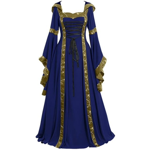 UPPADA Halloween Costumes for Women Plus Size Women's Medieval Dress Plus Size Irish Medieval Ball Gown Halloween Costume for Women Flare Sleeve Floor Length Dress