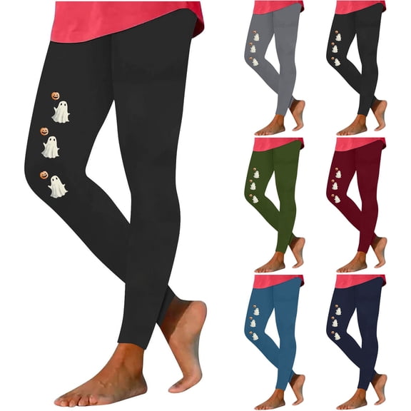 UPPADA Halloween Leggings for Women Ghost Print Tights Fall Festival Workout Yoga Pants High Waisted Stretchy Funny Cute Leggings Black,XL