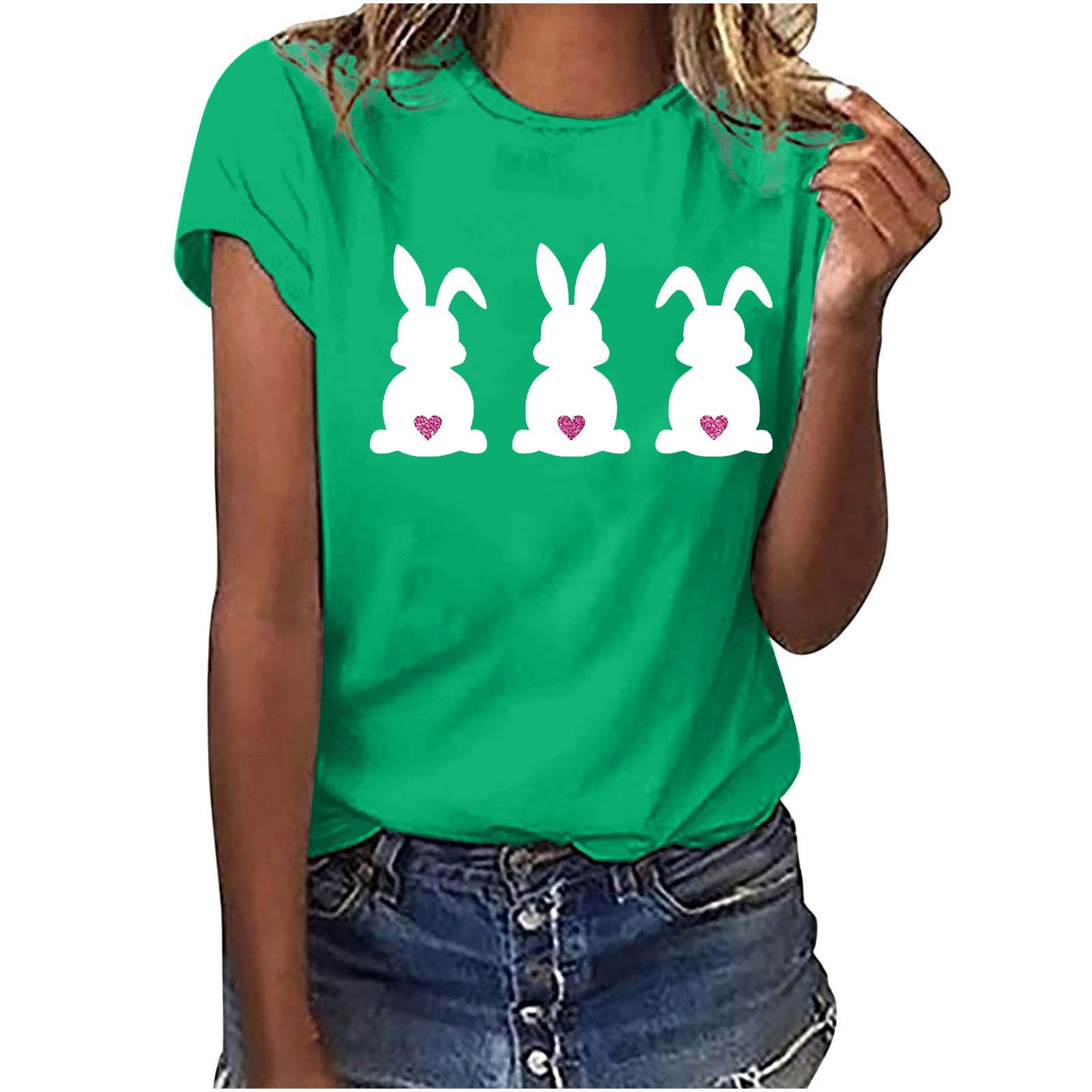 UPPADA Happy Easter TShirt for Women Bunny Rabbit Graphic Tees Funny