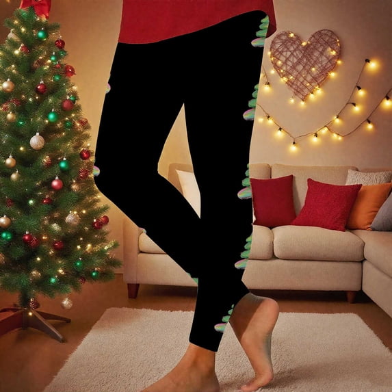 UPPADA High Waisted Leggings for Women Christmas Print Comfy and Stretchy Leggings Holiday Slim Fit Xmas Tights Pants Winter Saving Black,M