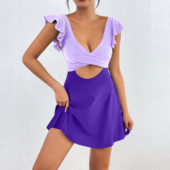 UPPADA High Waisted Womens Bikini Sets Two Piece Swimsuits Color Block Flattering Bathing Suits Bikini Sets 2 Piece Swimsuit Scoop Neck Spaghetti Straps Swimwear Purple,S