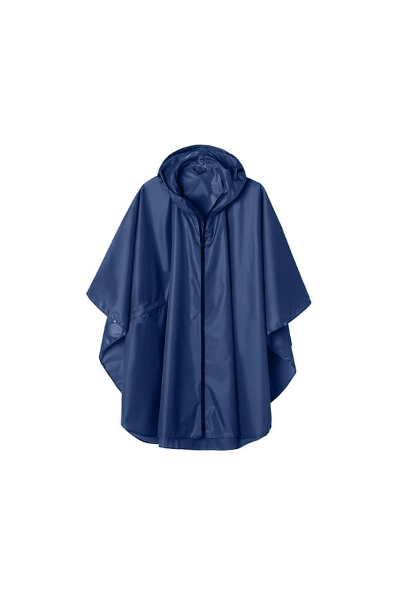 Hooded Rain Poncho for Adult Waterproof Long Rain Coat Zip up Lightweight Unisex Raincoat for Hiking Camping Emergency with Pocket,Lightweight Windbreakers Blue XXL