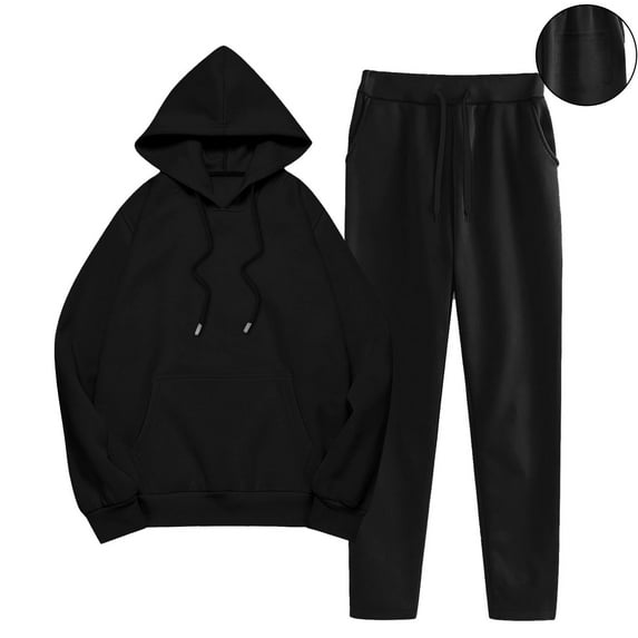 UPPADA Hoodies Tracksuit Sweatsuit Sweatshirt and Sweatpant for Women Men 2 Piece Sets Pullover Sweater Fall Black,XXXL