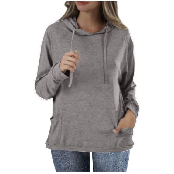 UPPADA Hoodies for Women Long Sleeve Hooded Sweatshirt Pullover Tops Causal Loose Fit Tunic Top Fall Clothes with Pockets Women Hoodies Pullover Gray,XL