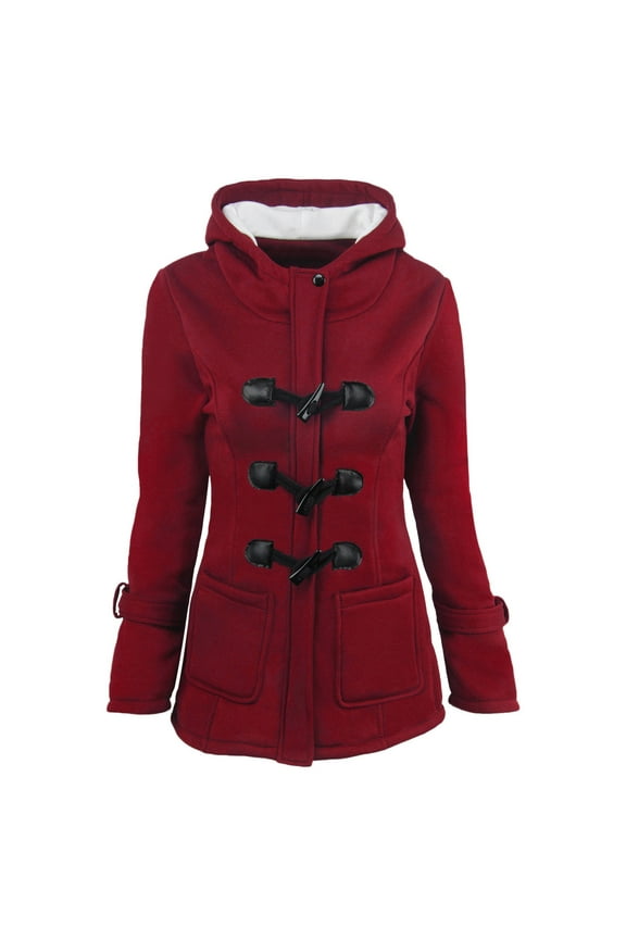 Horn Button Winter Coat for Womens Long Sleeve Outwear Coats Fleece Hooded Jackets with Pockets Padded Overcoats Outwear Jacket for Women Vestidos Casuales Para Mujer