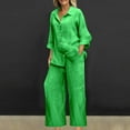 thumbnail image 1 of UPPADA Jogging Suits for Women,Womens 2 Piece Outfits Fall Cotton Linen Set Casual Long Sleeve Button Down Shirts and Pants Suits with Pockets Green,XXXL, 1 of 7
